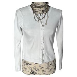 Women Tommy Hilfiger Boho Preppy White Cardigan Cotton Small